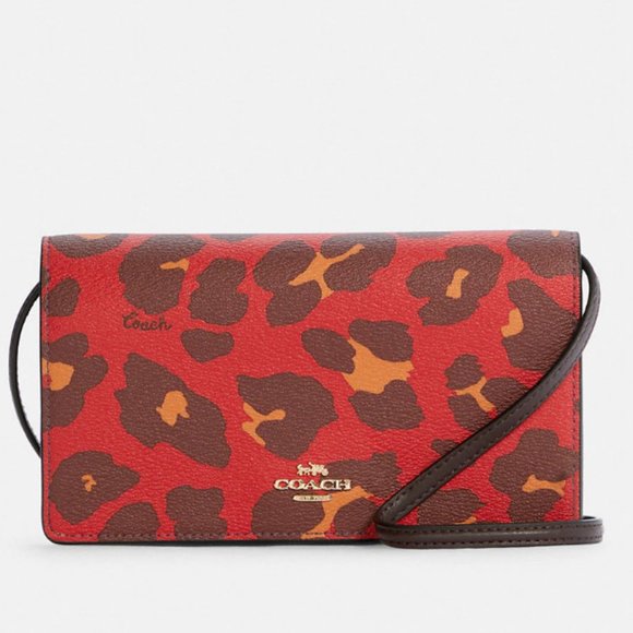 Coach Handbags - Coach Anna Foldover Crossbody Clutch Leopard Print 7301